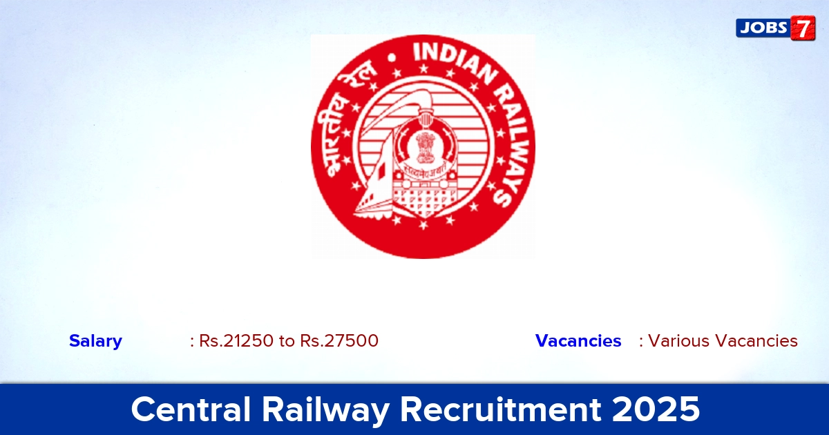 Central Railway Recruitment 2025 - Apply for PGT, TGT Vacancies