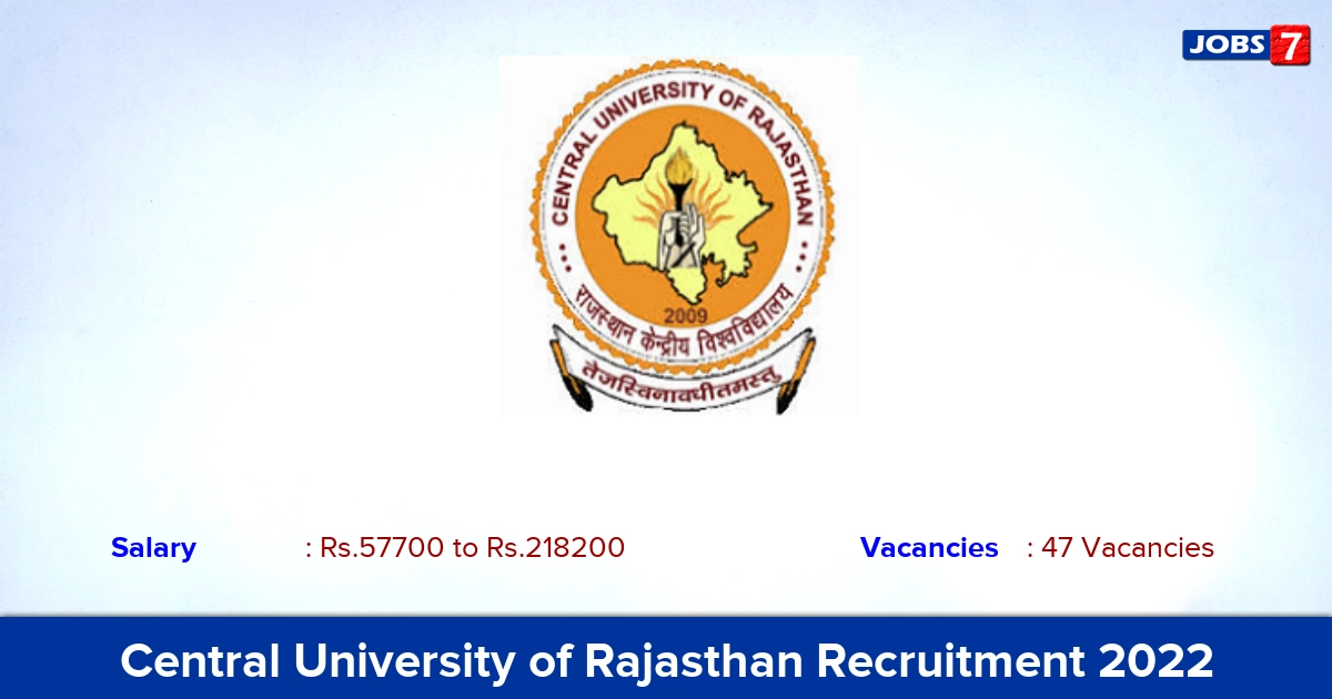 Central University of Rajasthan Recruitment 2022 - Apply Online for 47 Professor Vacancies
