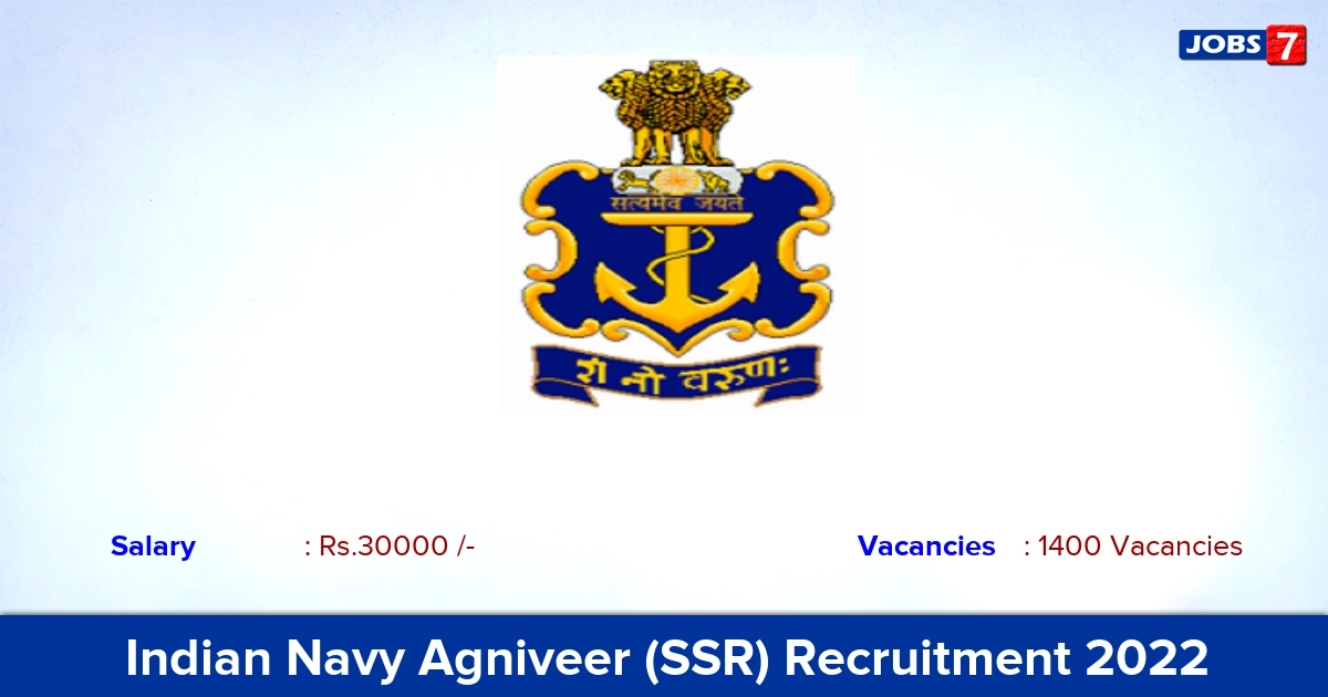 Indian Navy Agniveer (SSR) Recruitment 2022 - Apply Online for 1400 Vacancies