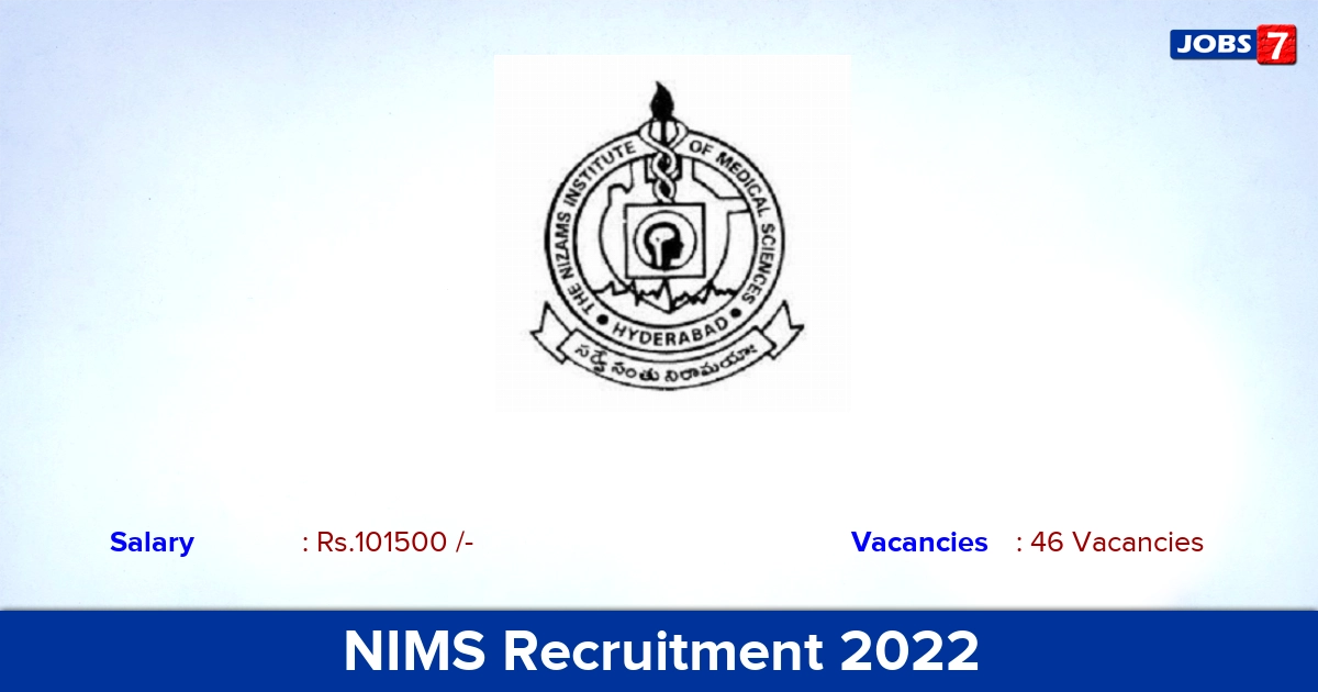 NIMS Recruitment 2022 - Apply Offline for 46 Assistant Professor Vacancies