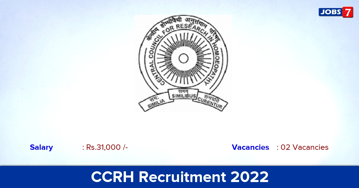 CCRH Recruitment 2022 - Apply Offline for JRF Jobs