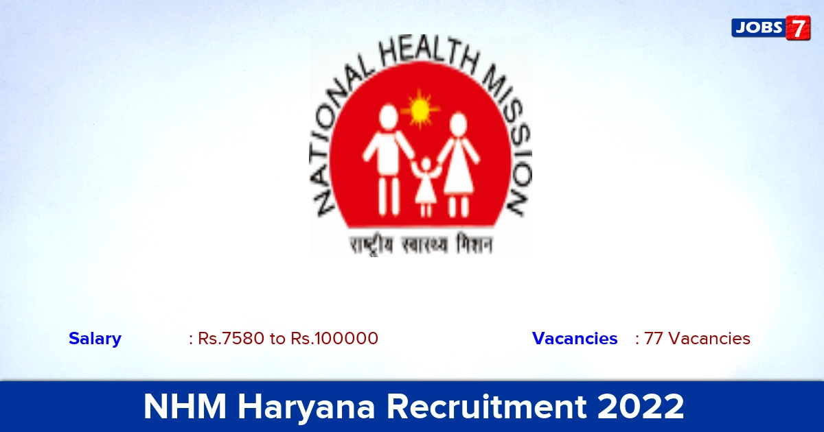 NHM Haryana Recruitment 2022 - Apply Offline for 77 Staff Nurse, Pharmacist Vacancies