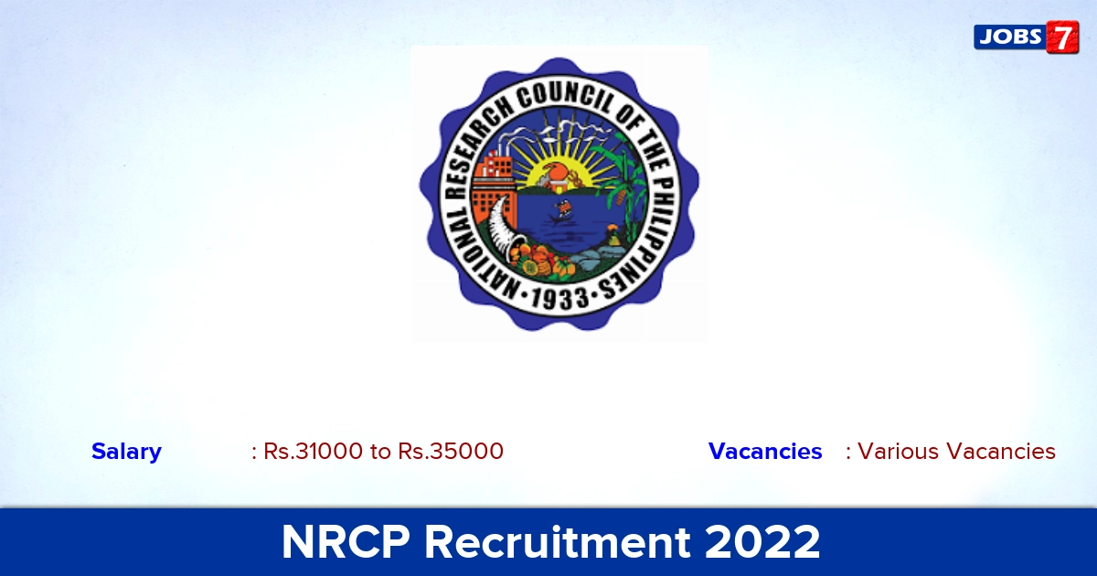 NRCP Recruitment 2022 - Apply Offline for Senior Research Fellow Vacancies