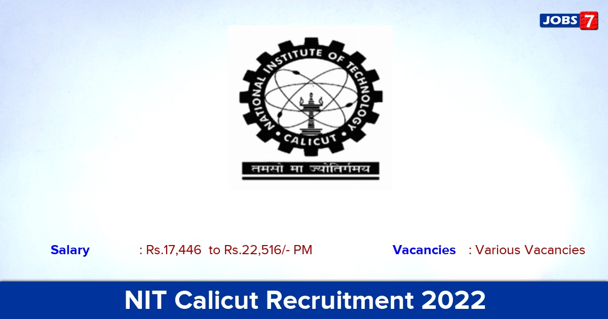 NIT Calicut Recruitment 2022-2023 - Apply Offline for Various Pharmaceutical Assistant Posts