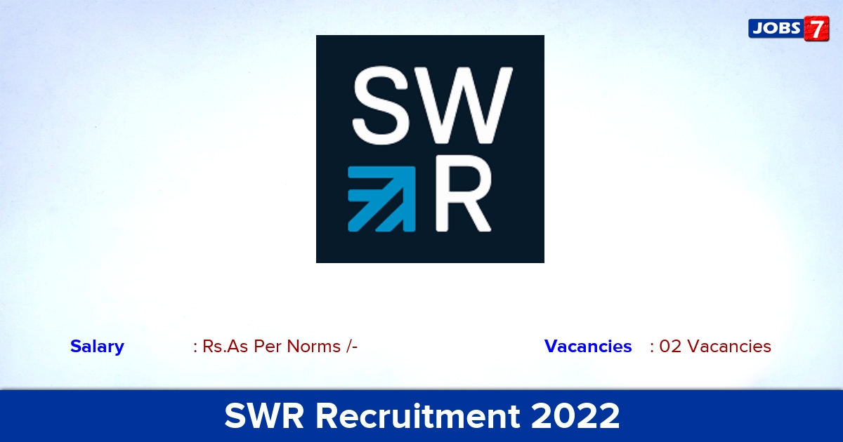 SWR Recruitment 2022 -  Junior Engineer Jobs, No Application Fee! Apply Online 