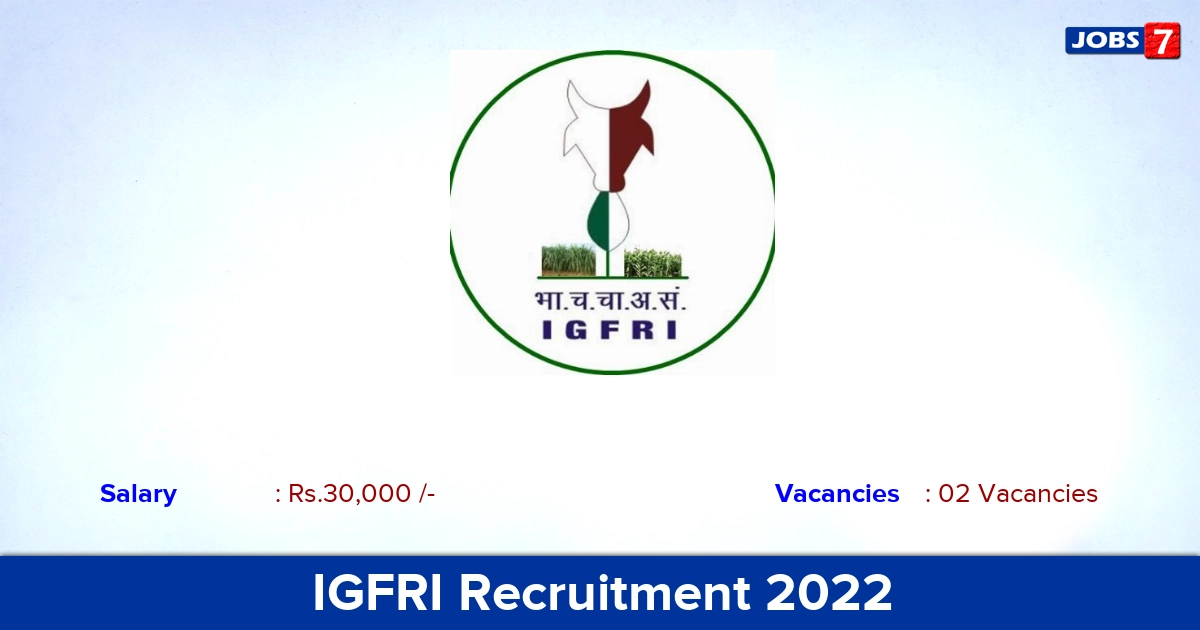 IGFRI Recruitment 2022-2023 - Part Time Doctor Jobs, Apply Online!