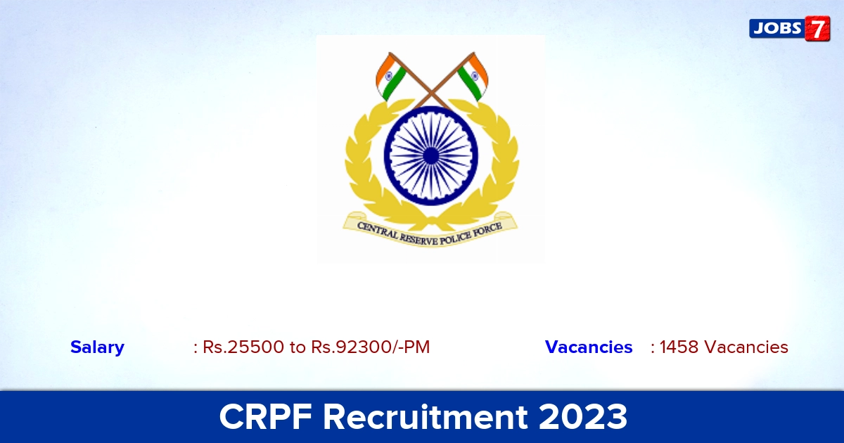 CRPF Recruitment 2023 Head Constable & ASI Posts, 1458 Vacancies! Online Application