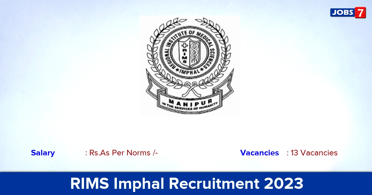 RIMS Imphal Recruitment 2023 - Senior Resident Jobs, Apply Offline
