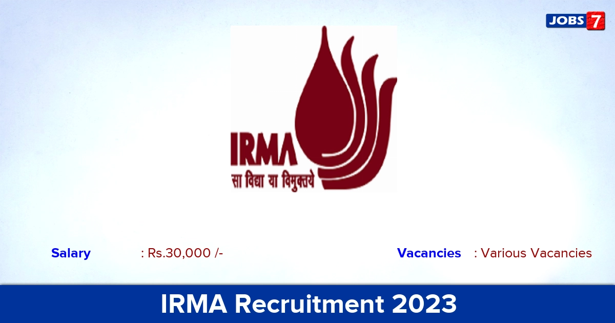 IRMA Recruitment 2023 - Apply Research Associate Posts!