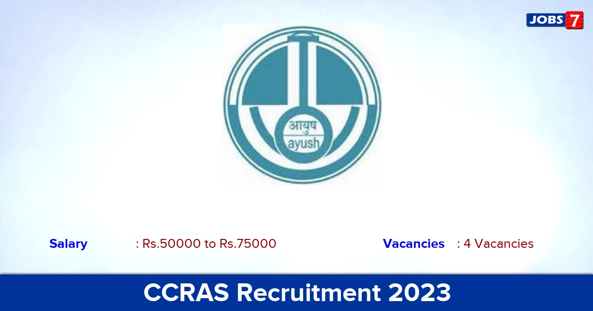 CCRAS Recruitment 2023 - Apply Offline for Consultant, Domain Expert Jobs