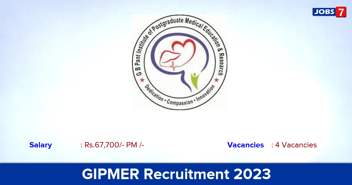 GIPMER Recruitment 2023 - Senior Resident Job vacancies, Walk-interview Check now!
