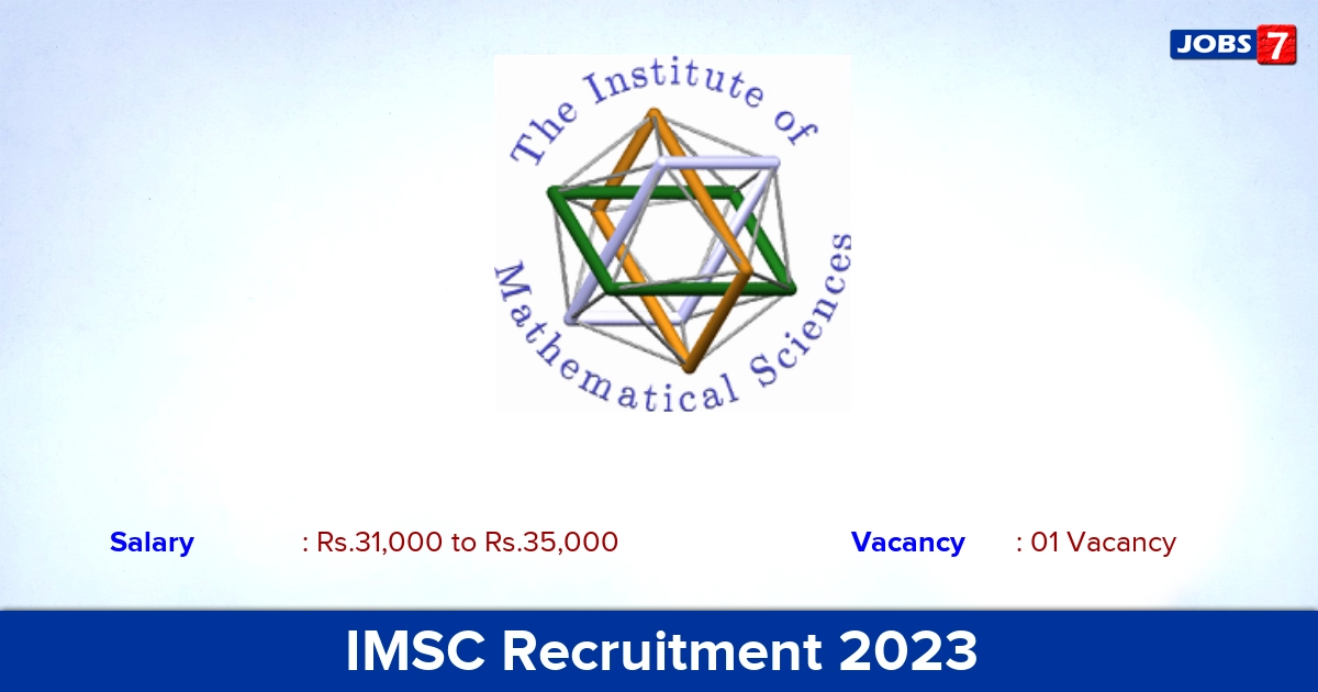IMSC Recruitment 2023 - Junior Research Fellow Jobs, Apply Here!
