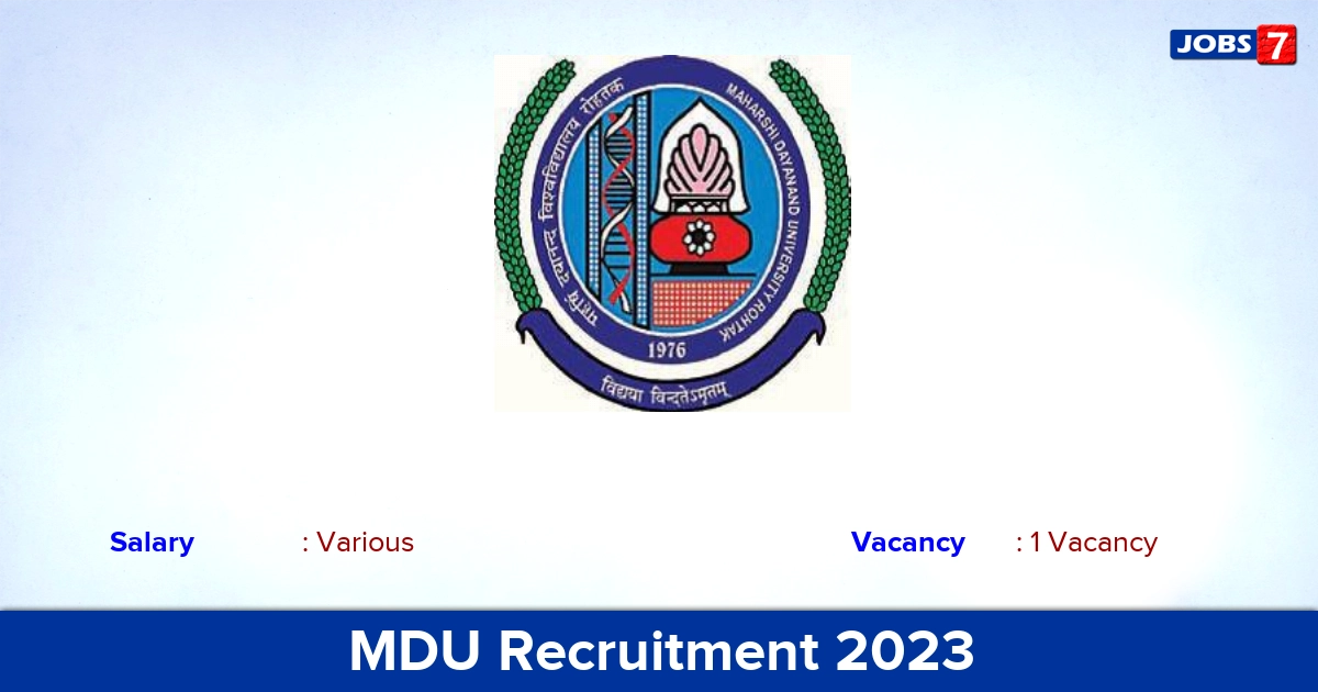 MDU Recruitment 2023 - Apply Offline for Assistant Professor Jobs