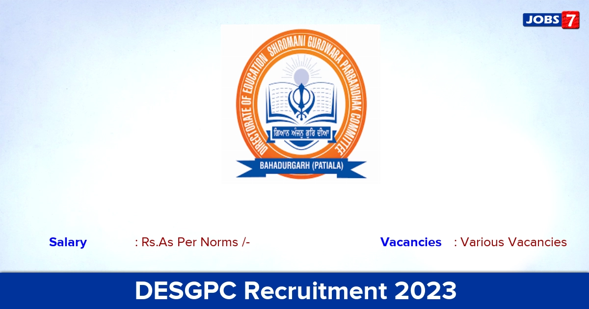DESGPC Recruitment 2023 - Apply Offline for Principal Jobs!