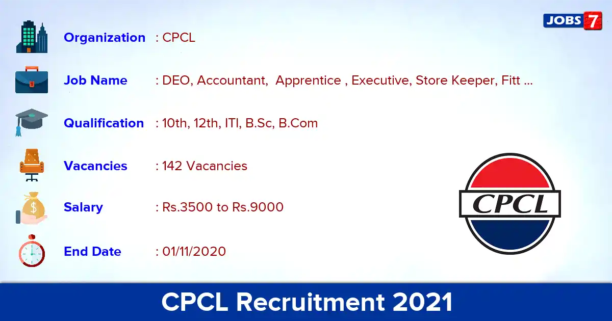 CPCL Recruitment 2020 OUT - 142 Accountant vacancies