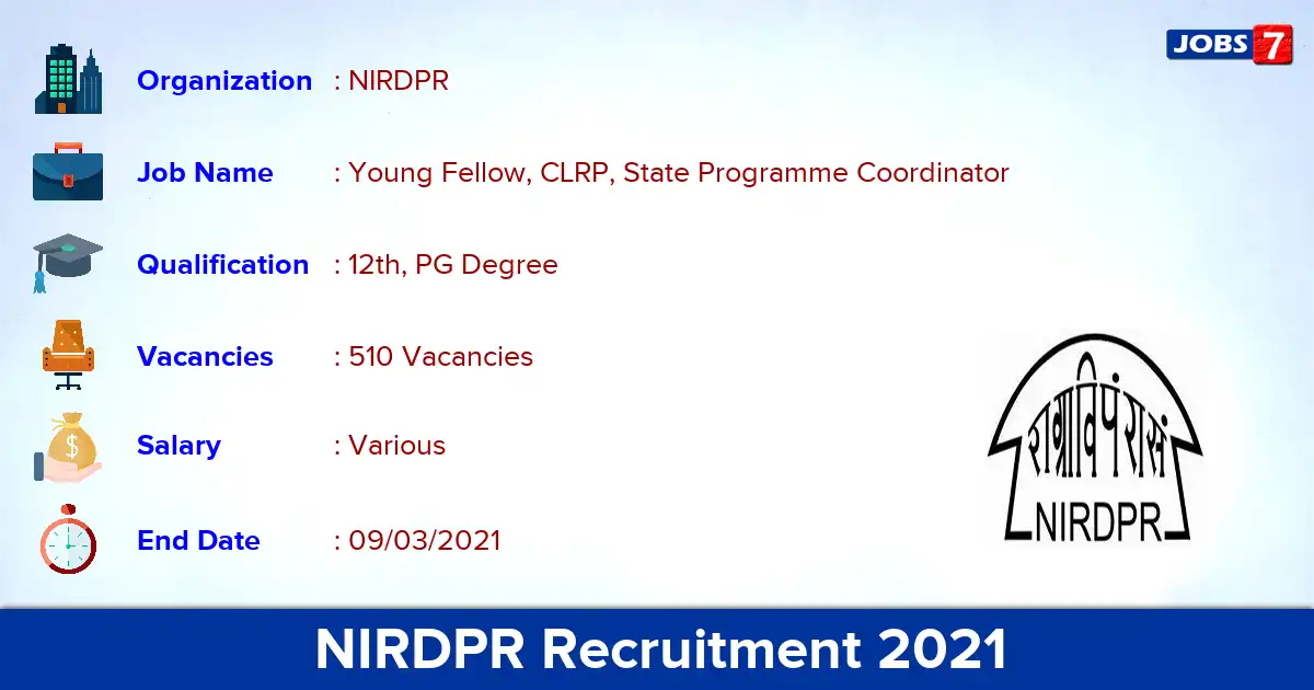 NIRDPR Recruitment 2020 OUT - 510 Young Fellow vacancies
