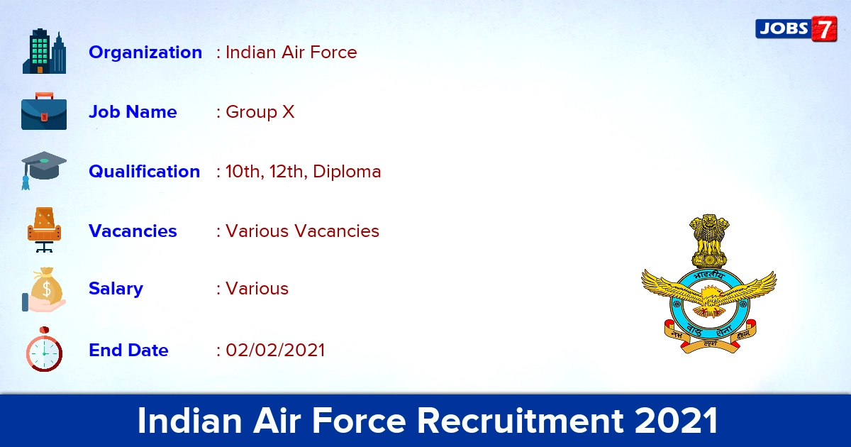 Indian Air Force Recruitment 2021 - Apply for Group X vacancies