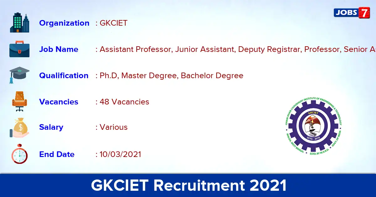 GKCIET Recruitment 2021 - Apply for 48 Assistant Professor vacancies