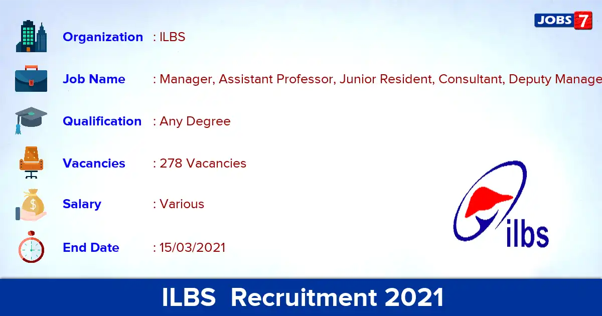 ILBS  Recruitment 2021 - Apply for 278 Manager vacancies