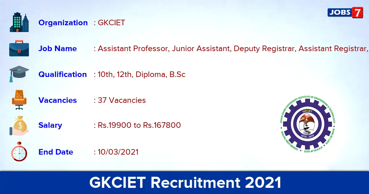 GKCIET Recruitment 2021 - Apply for 37 Assistant Professor vacancies