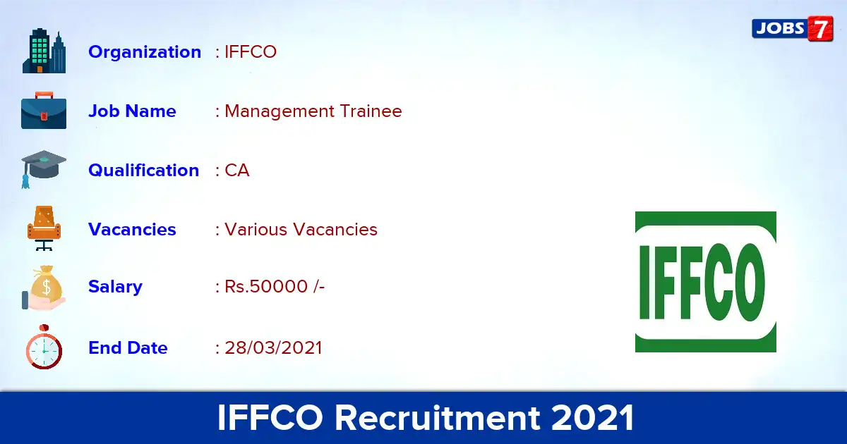 IFFCO Recruitment 2021 - Apply for Management Trainee Management Trainee vacancies