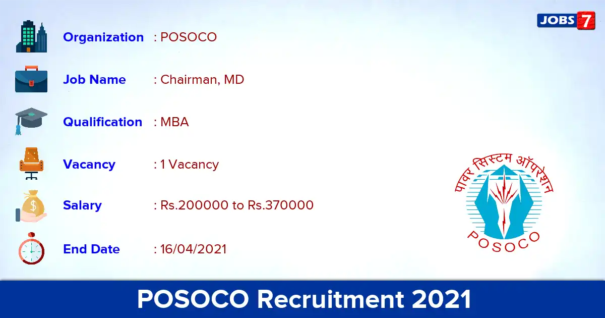 POSOCO Recruitment 2021 - Apply for Chairman Jobs