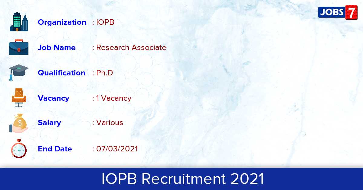 IOPB Recruitment 2021 - Apply for Research Associate Jobs