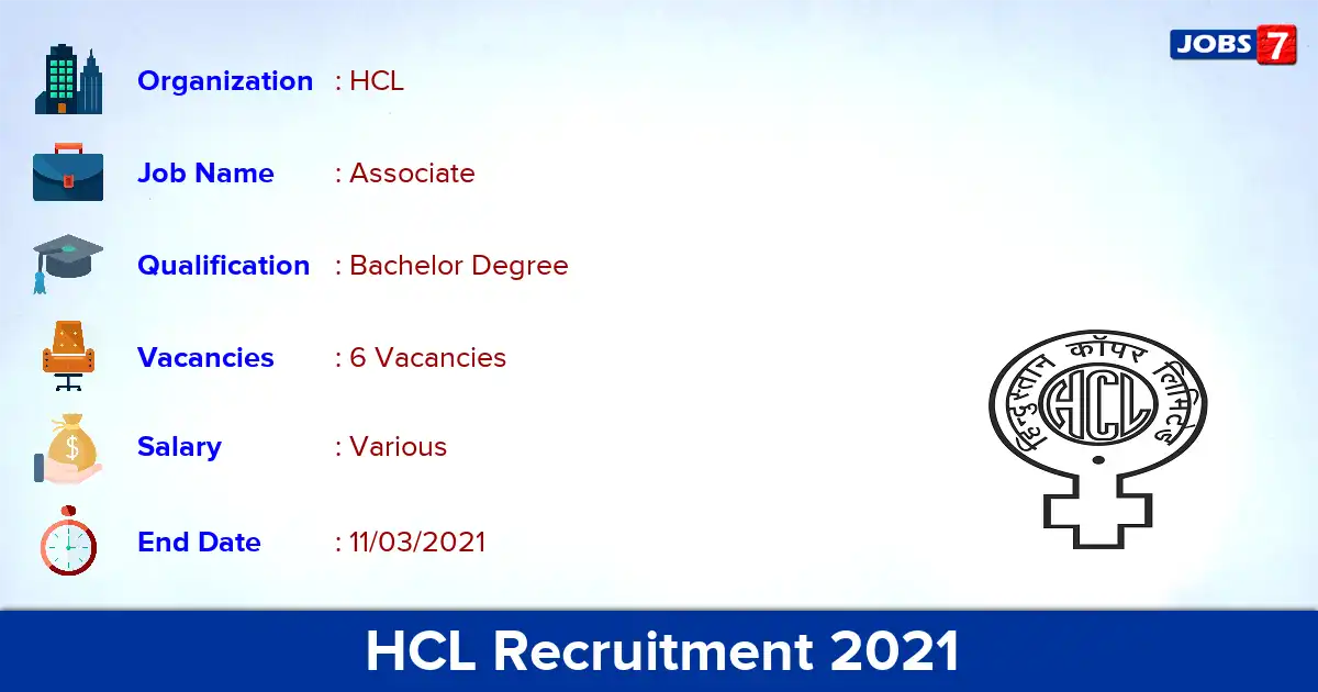 HCL Recruitment 2021 - Apply for Associate Jobs