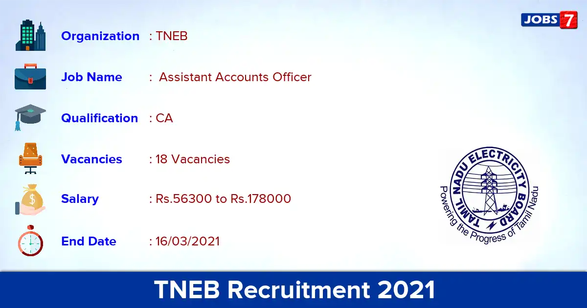 TNEB Recruitment 2021 - Apply for 18  Assistant Accounts Officer vacancies