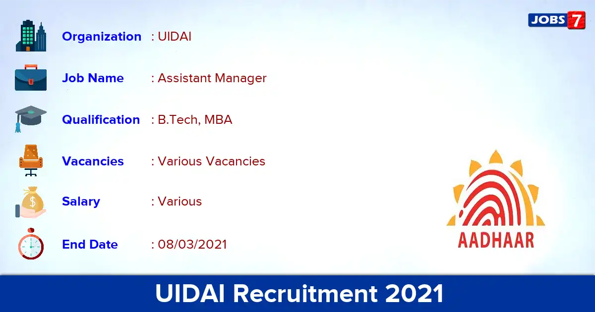 UIDAI NISG Recruitment 2021 - Apply for Assistant Manager vacancies