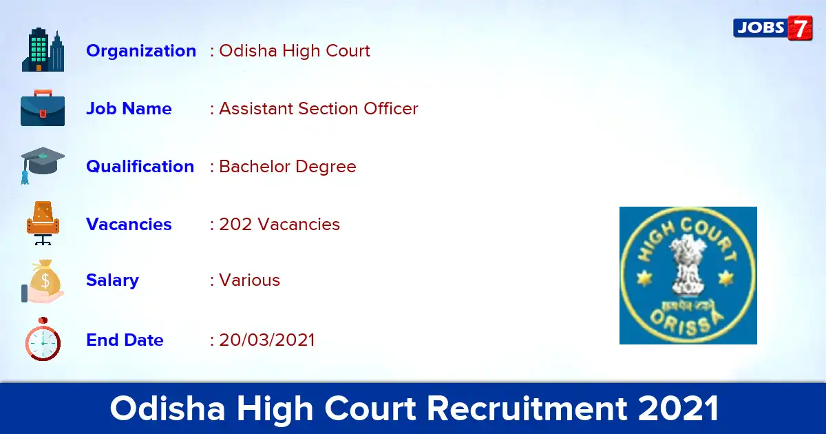 Odisha High Court Recruitment 2021 - Apply for 202 Assistant Section Officer vacancies