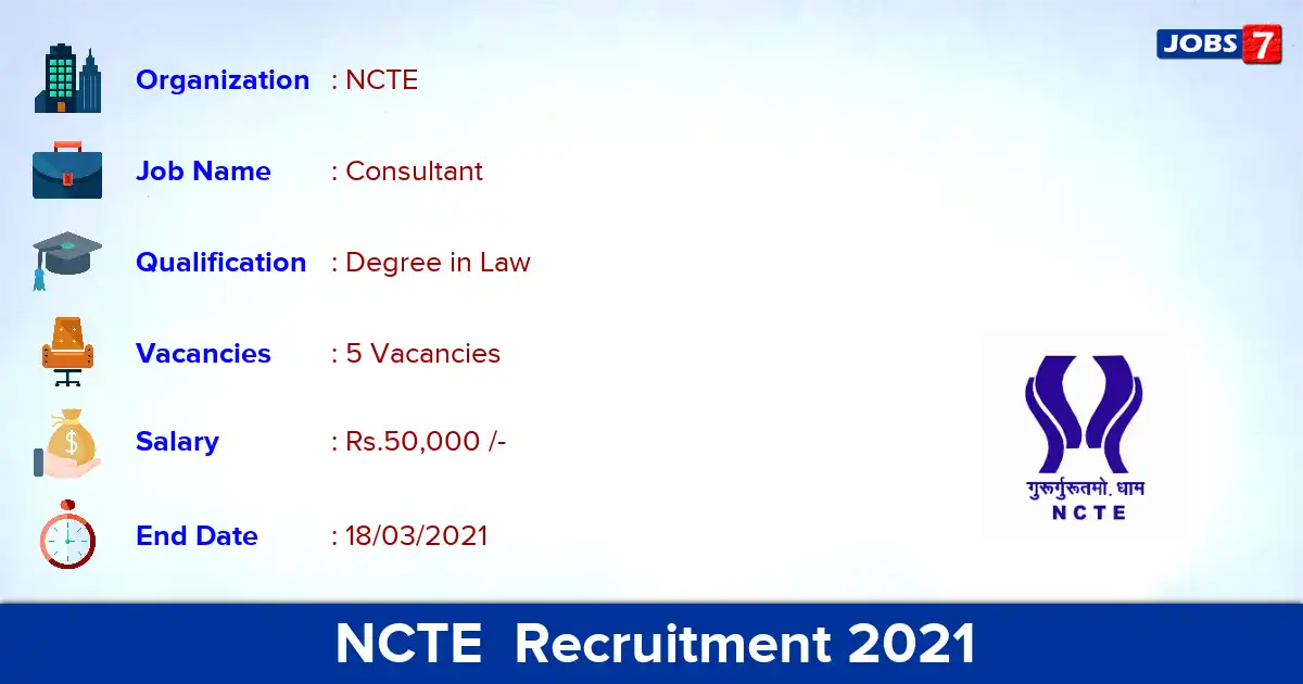 NCTE  Recruitment 2021 - Apply for Legal Consultant Jobs