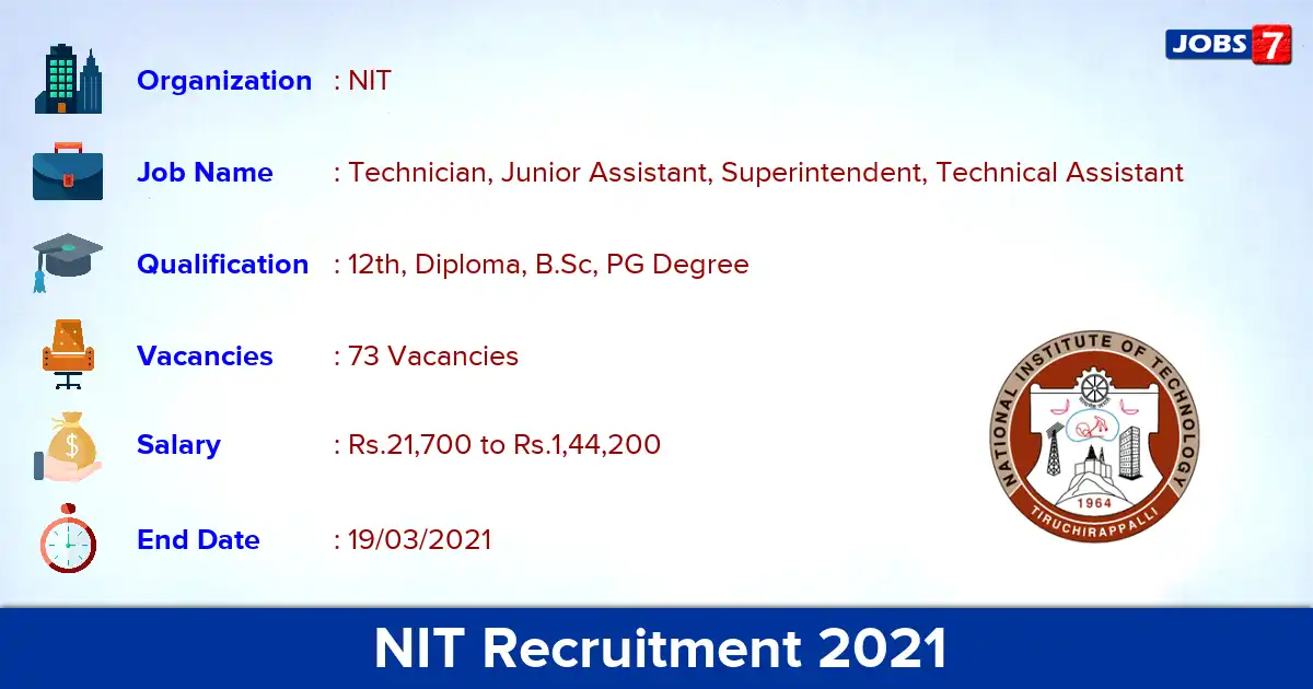 NIT Jamshedpur Recruitment 2021 - Apply for 73 Technician vacancies