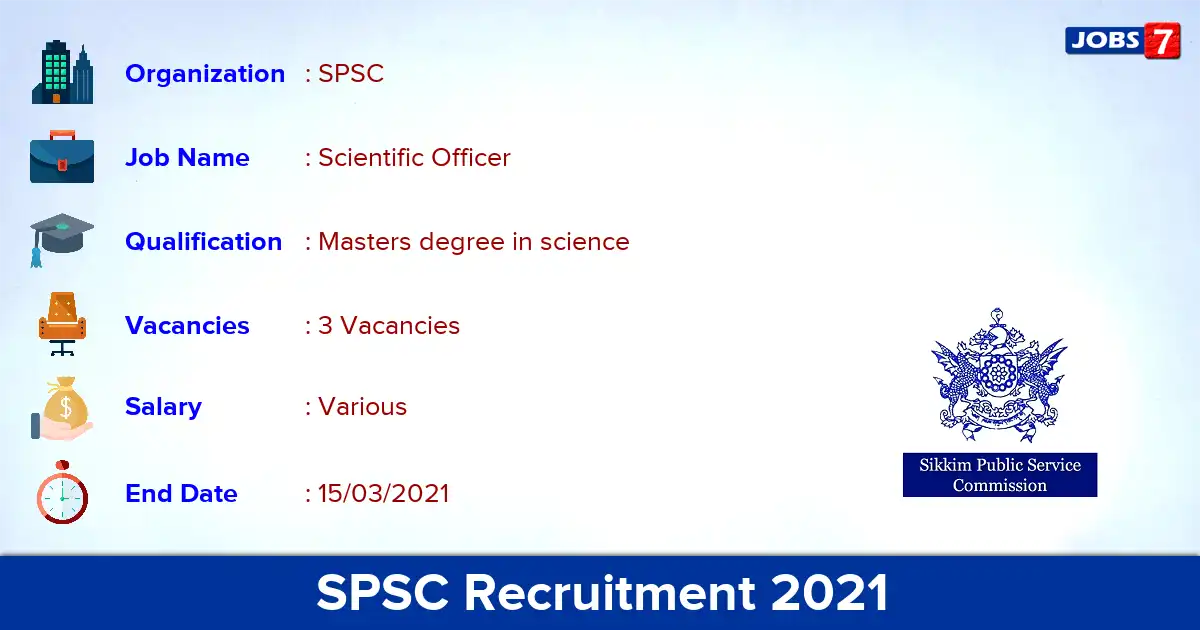 SPSC Recruitment 2021 - Apply for Scientific Officer Jobs