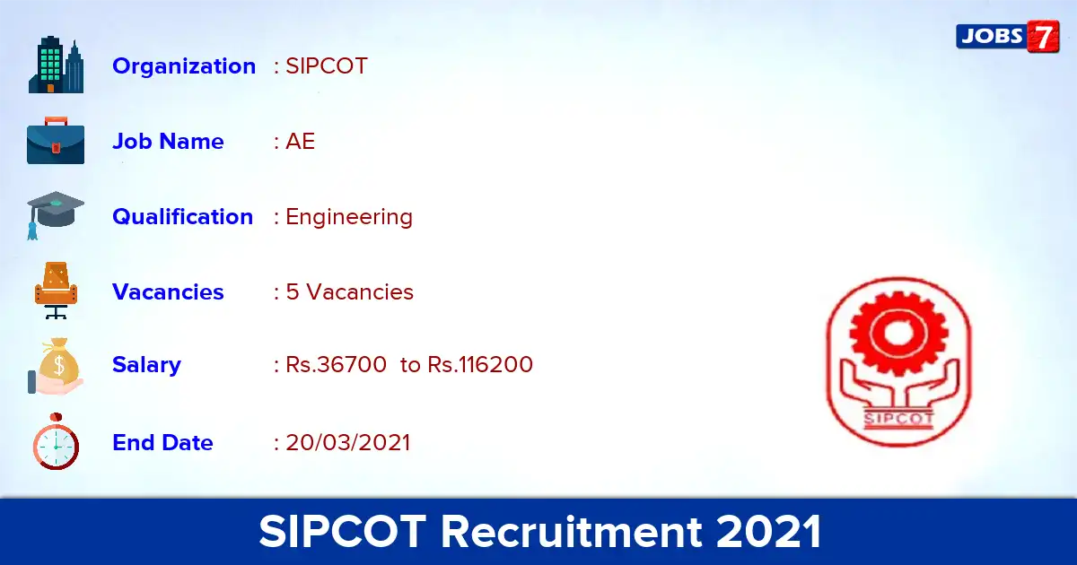 SIPCOT Chennai Recruitment 2021 - Apply for Assistant Engineer Jobs