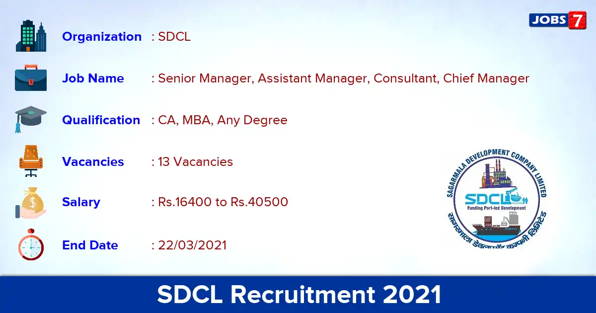 SDCL Recruitment 2021 - Apply for 13 Manager vacancies