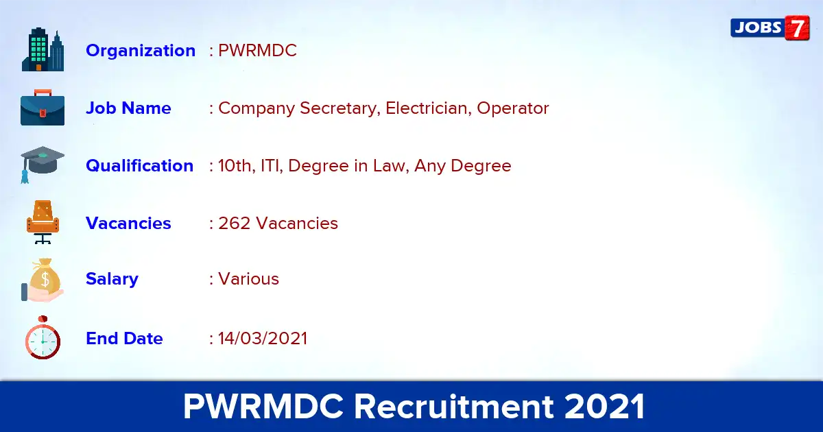 PWRMDC Recruitment 2021 - Apply for 262 Electrician vacancies