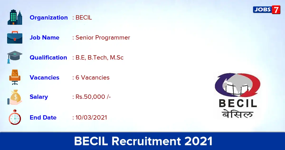 BECIL Recruitment 2021 - Apply for Senior Programmer Jobs