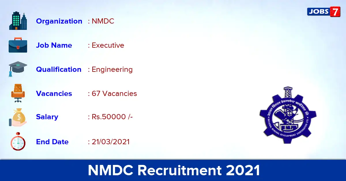 NMDC Recruitment 2021 - Apply for 67 Executive Trainee vacancies