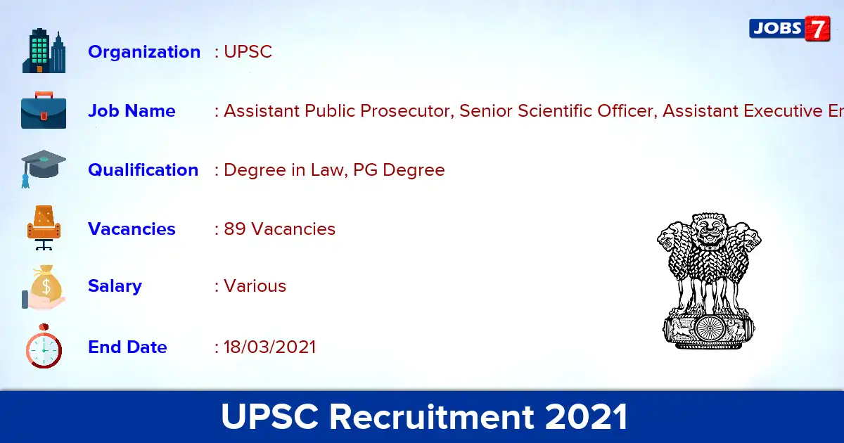 UPSC Recruitment 2021 - Apply for 89 Assistant Executive Engineer vacancies