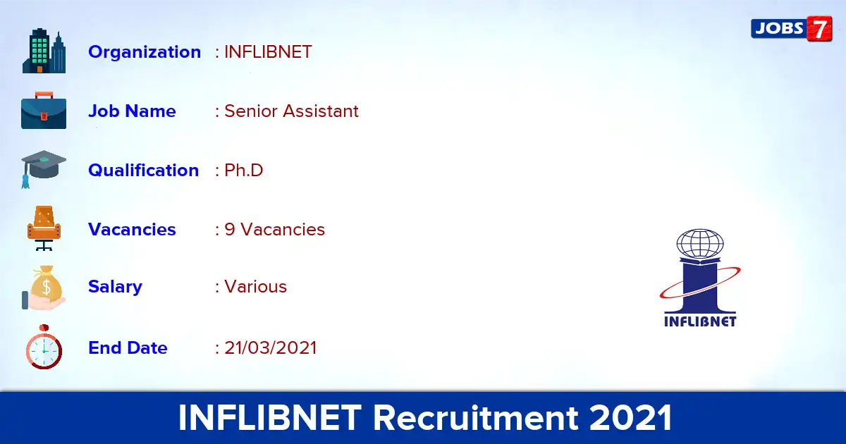INFLIBNET Recruitment 2021 - Apply for Senior Assistant Jobs