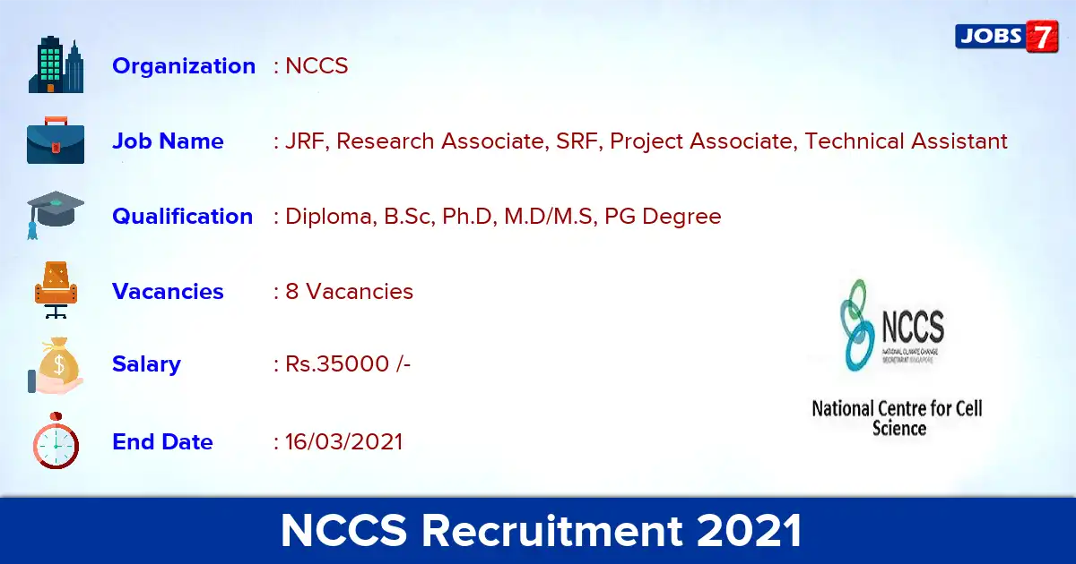 NCCS Recruitment 2021 - Apply for Technical Assistant Jobs