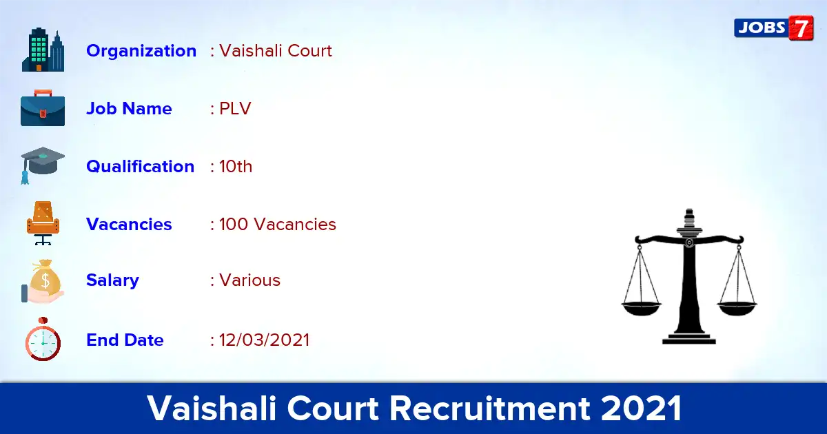 Vaishali Court Recruitment 2021 - Apply for 100 PLV vacancies