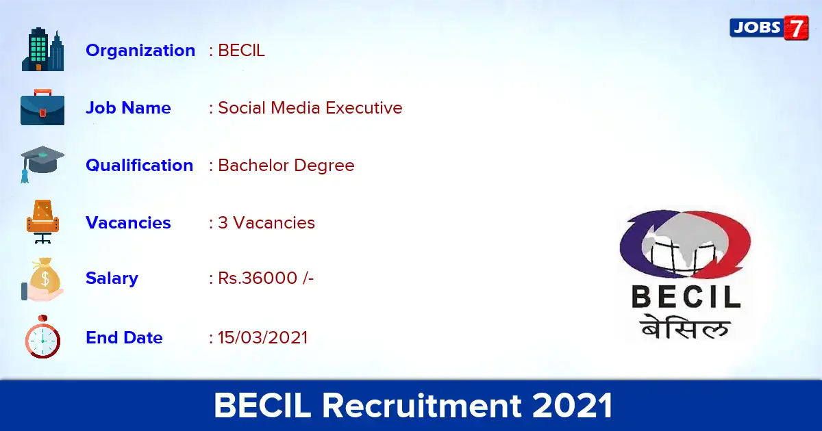 BECIL Recruitment 2021 - Apply for Social Media Executive Jobs