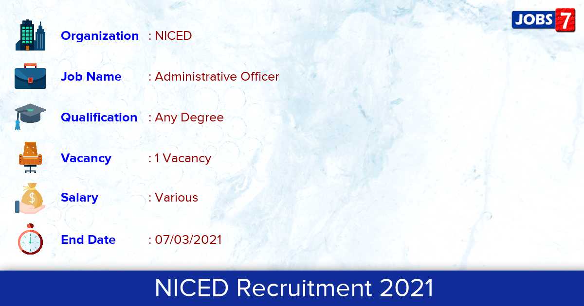 NICED Recruitment 2021 - Apply for Administrative Officer Jobs
