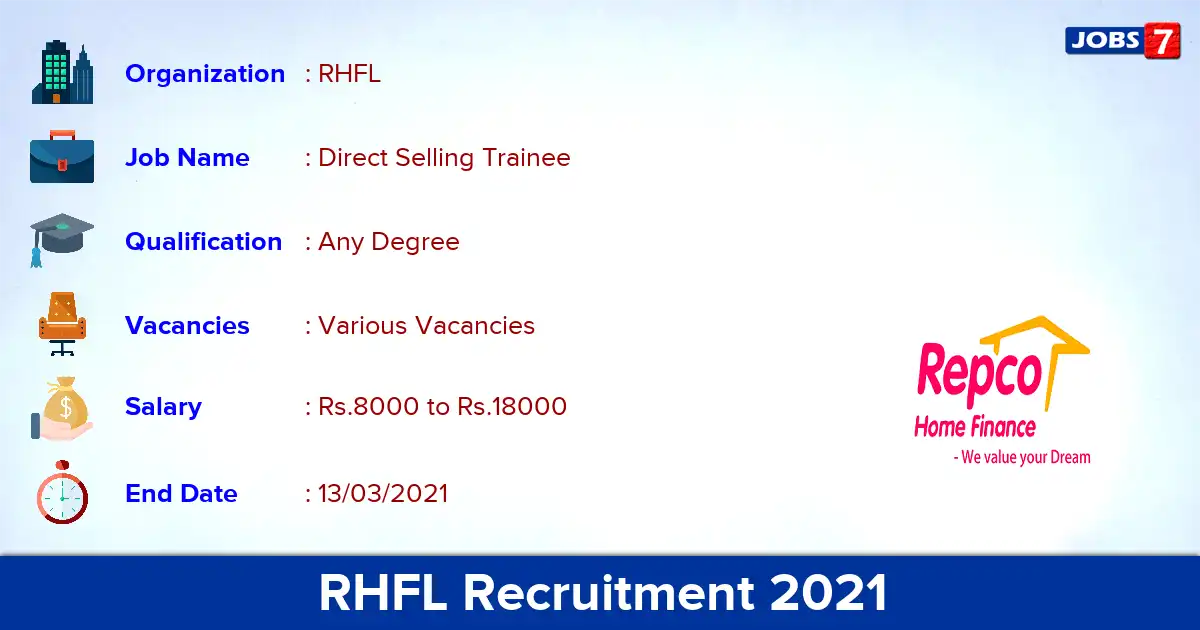 RHFL Recruitment 2021 - Apply for NaN Direct Selling Trainee vacancies