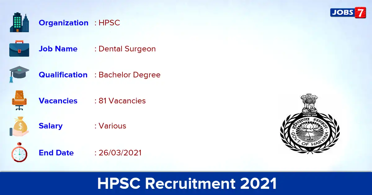 HPSC Recruitment 2021 - Apply for 81 Dental Surgeon vacancies