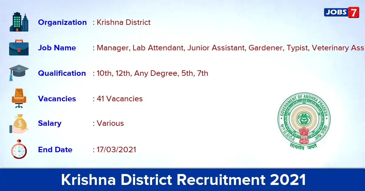 Krishna District Recruitment 2021 - Apply for 41 Typist, Watchman vacancies