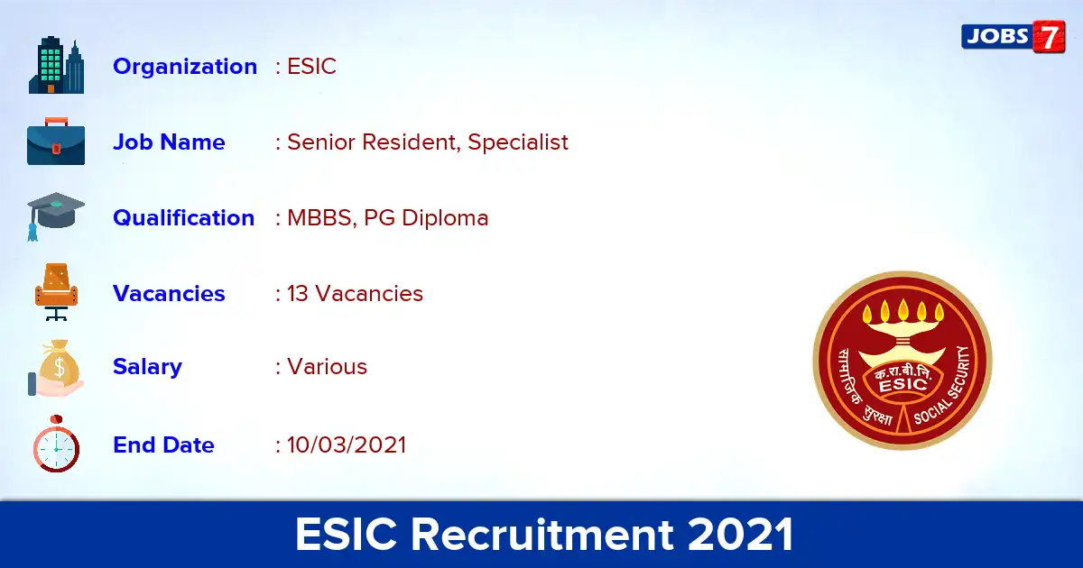 ESIC Pune Recruitment 2021 - Apply for 13 Senior Resident vacancies