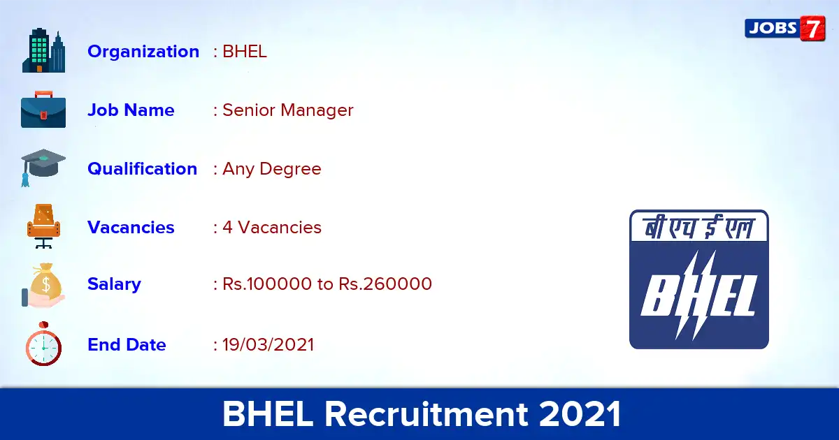 BHEL Recruitment 2021 - Apply for Senior Manager Jobs